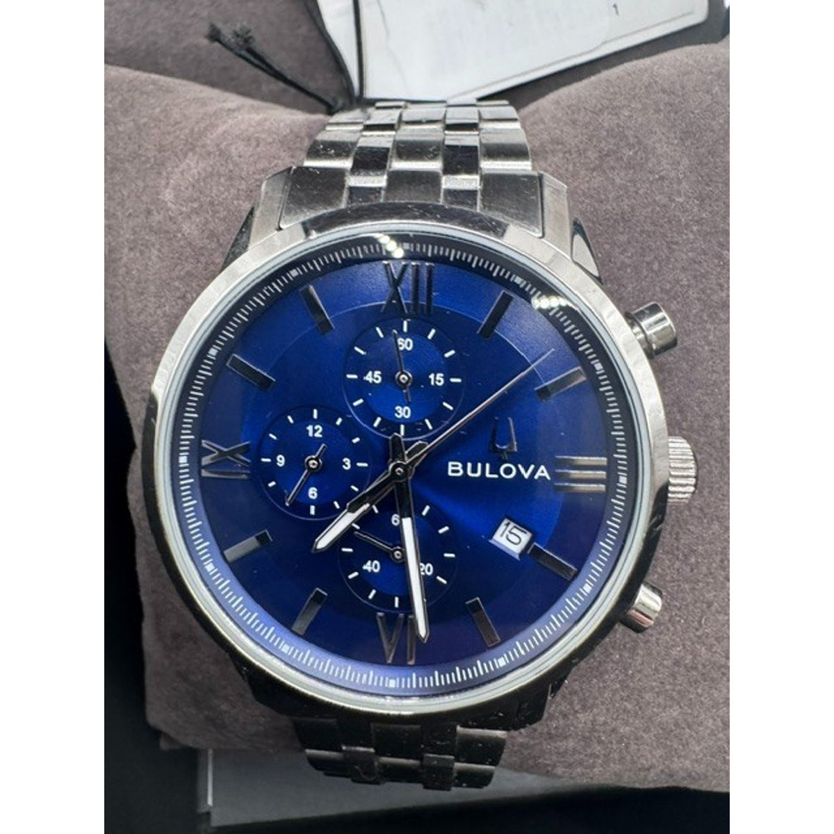 Bulova Sutton Chronograph Blue Dial Stainless Steel Men's 41mm Watch 96B476