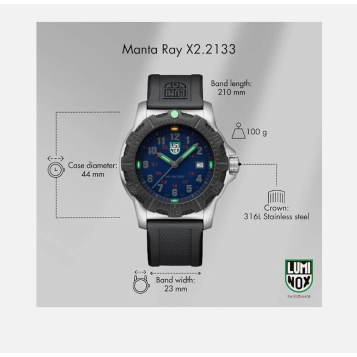 Luminox Men's Manta Ray Steel X2.2133 Blue Dial Polyurethane Watch