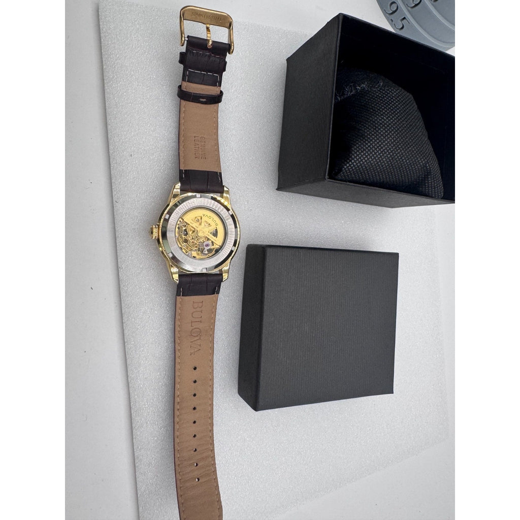 BULOVA Sutton Automatic Gold Tone Skeleton Unisex Watch NEW W IMPERF