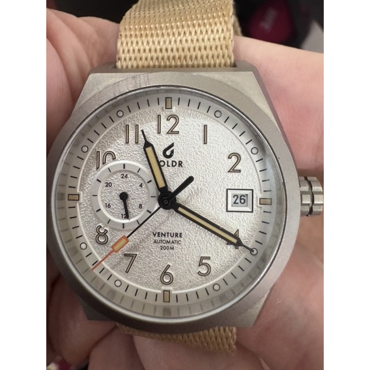 BOLDR VENTURE WAYFARER Automatico Titanio Bianco Tessuto Zaffiro Orologio Uomo