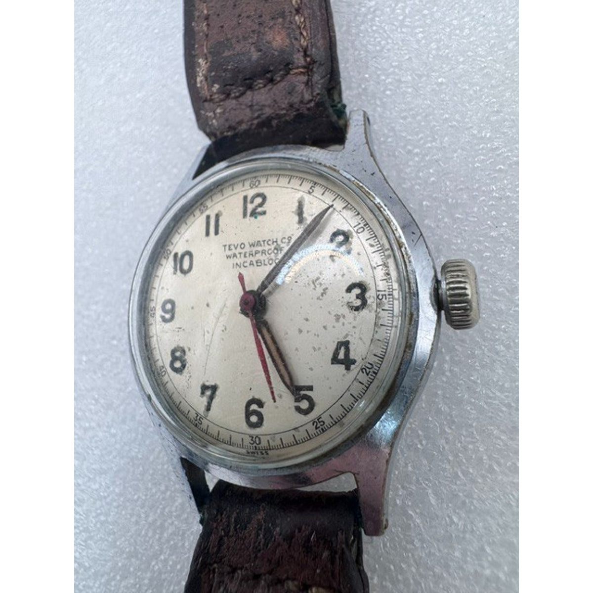 Vintage Swiss Made Tevo Incabloc Mens Mechanical Watch military-style, 1940s–50s