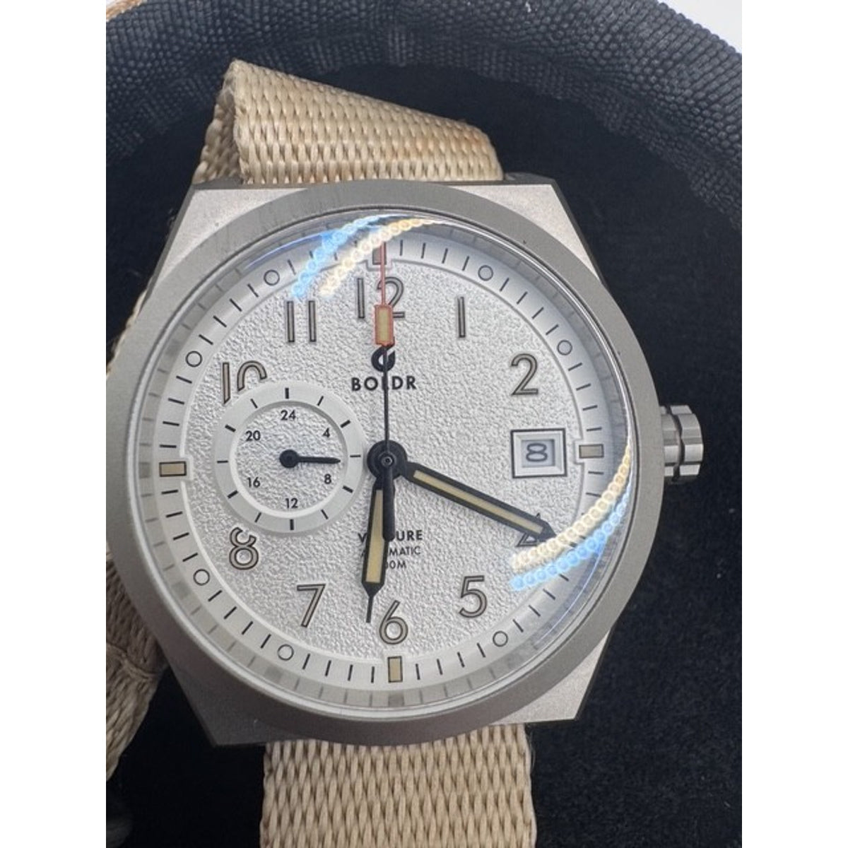 BOLDR VENTURE WAYFARER Automatico Titanio Bianco Tessuto Zaffiro Orologio Uomo