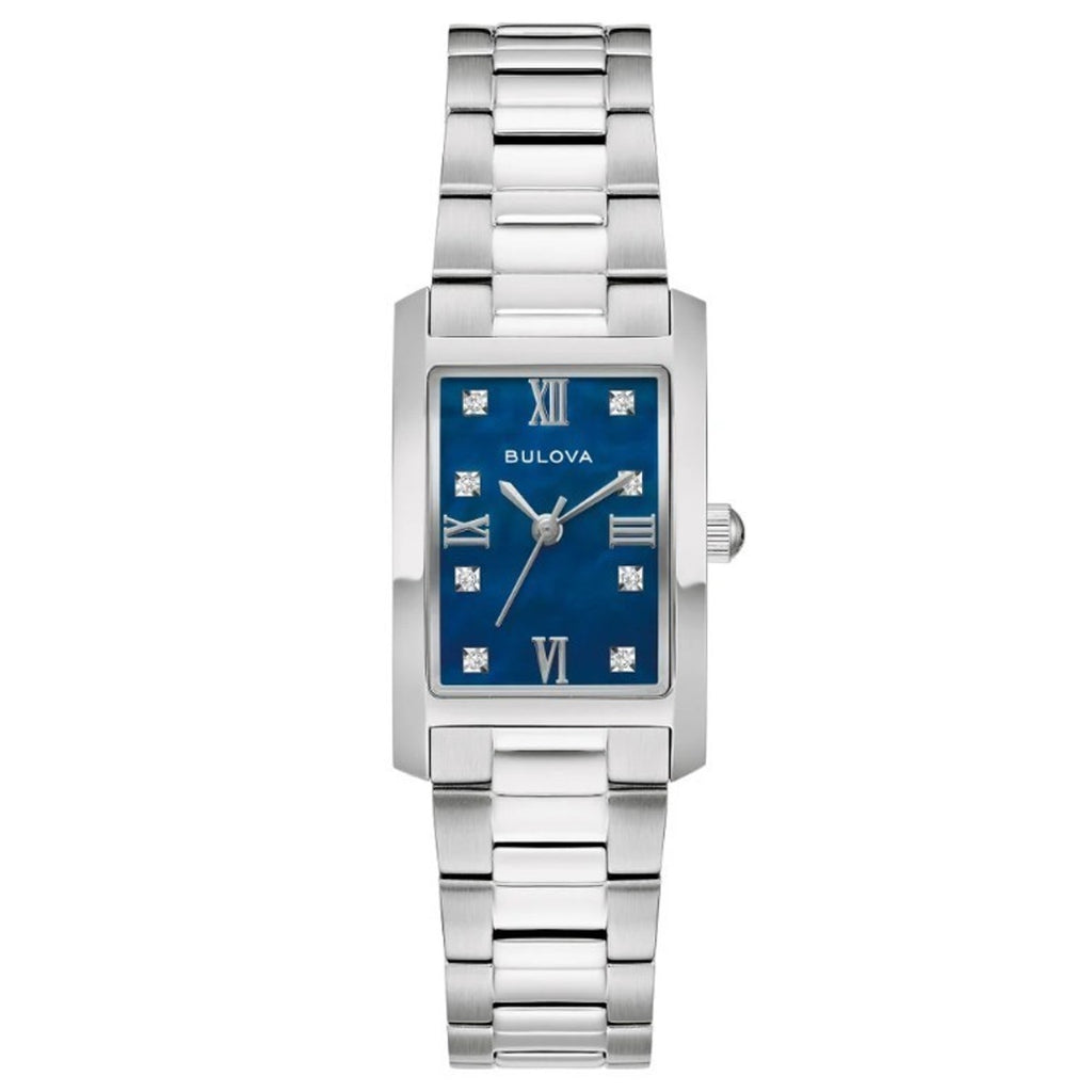 RARE Bulova Classic 96P262 Diamond Blue Dial Stainless Steel Women's Watch