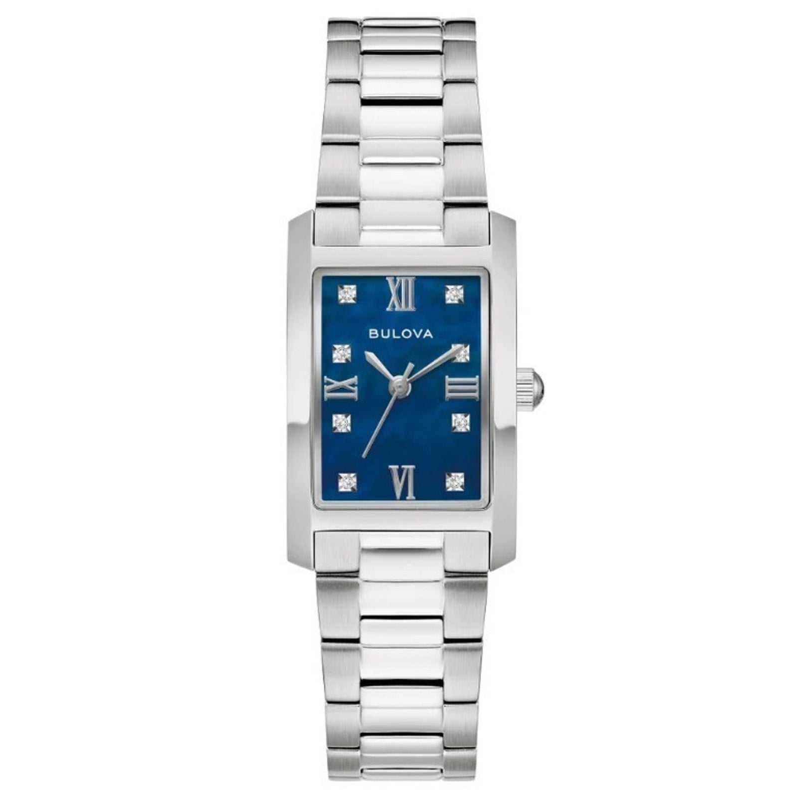 RARE Bulova Classic 96P262 Diamond Blue Dial Stainless Steel Women's Watch