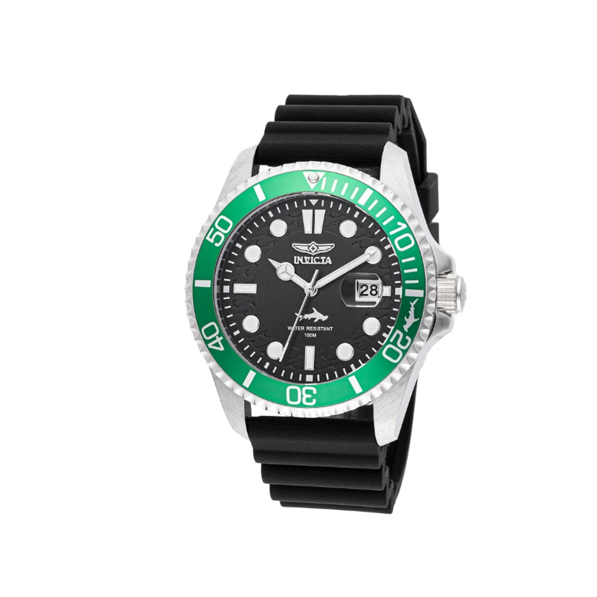 Invicta Pro Diver Shark 47166 43mm Green Bezel Black Dial Silicone Strap $249