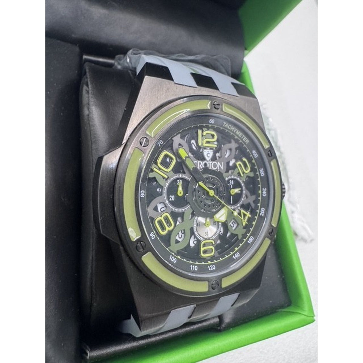 Croton Skeleton Chronograph Style Watch – Neon Accents – Brand New w/ Box