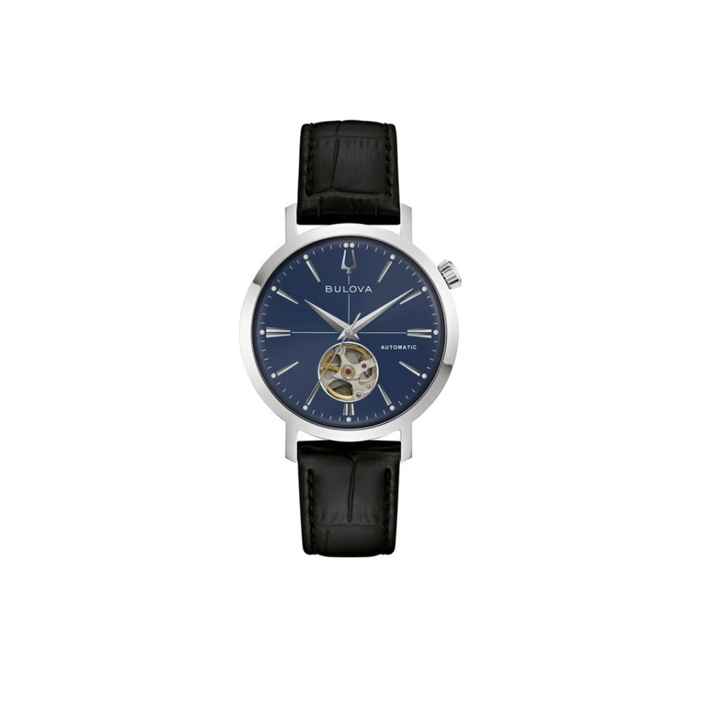 NEW Bulova Aerojet, Blue Stainless Steel Leather Automatic Men's Watch - 96A342