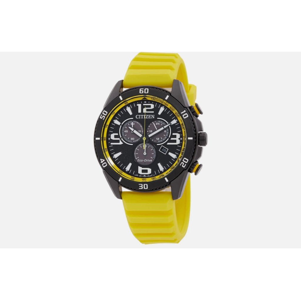 Citizen Eco-Drive Men's Brycen Black Dial Yellow Silicone Band Watch AT2585-08E