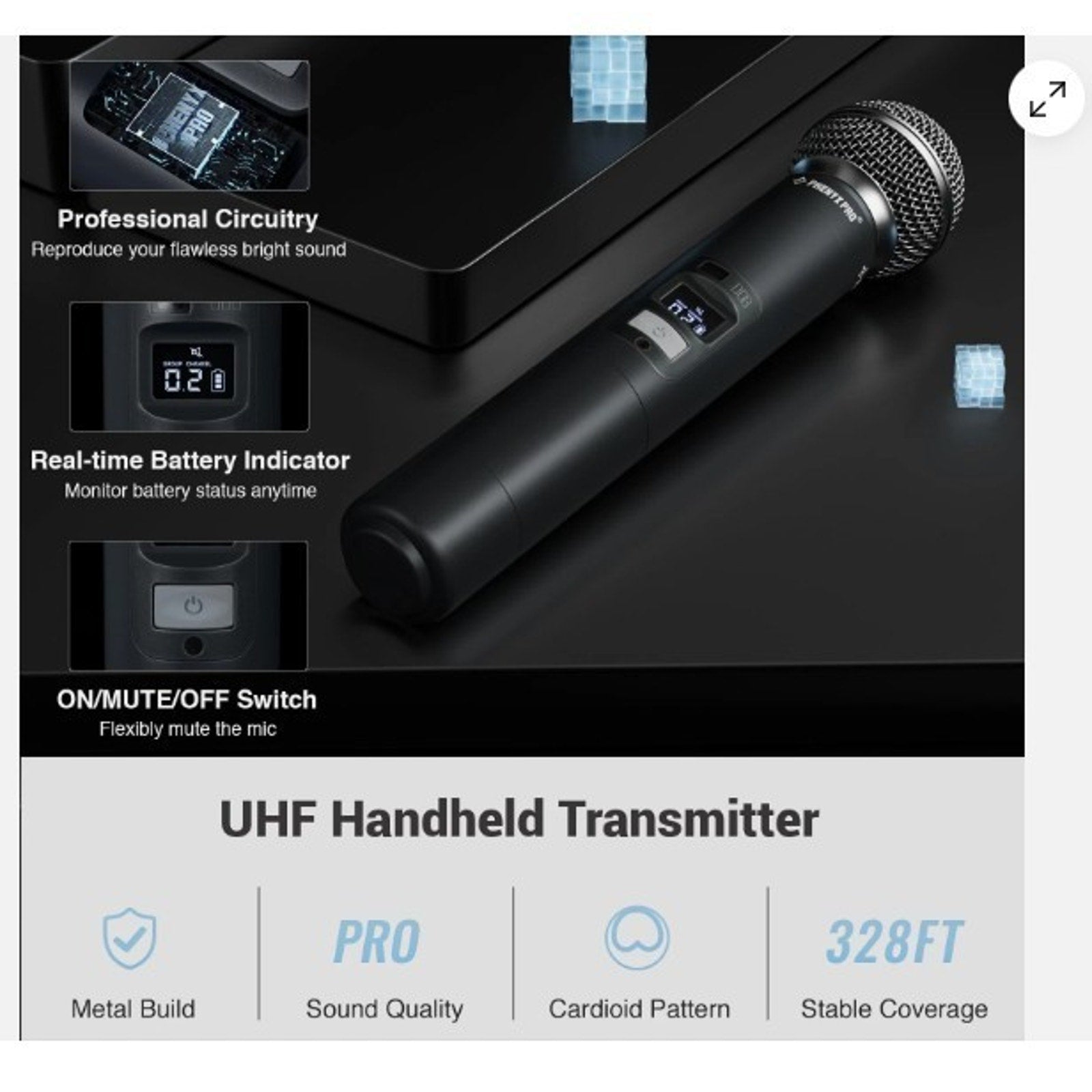 Phenyx Pro 4-Channel Wireless Microphone System w/Auto PTU-7000-2H2B, Black