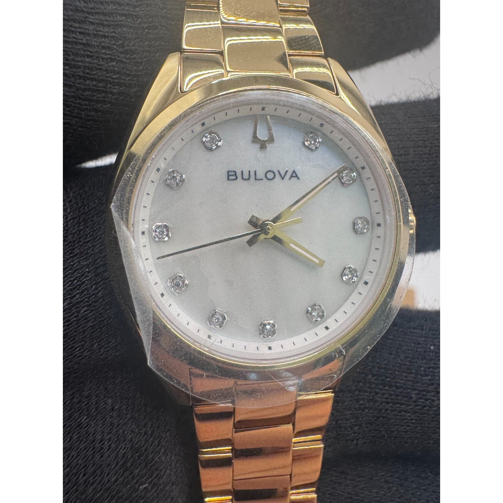 Bulova Surveyor Women's MOP Diamond Dial Gold-Tone Quartz Watch 97P172