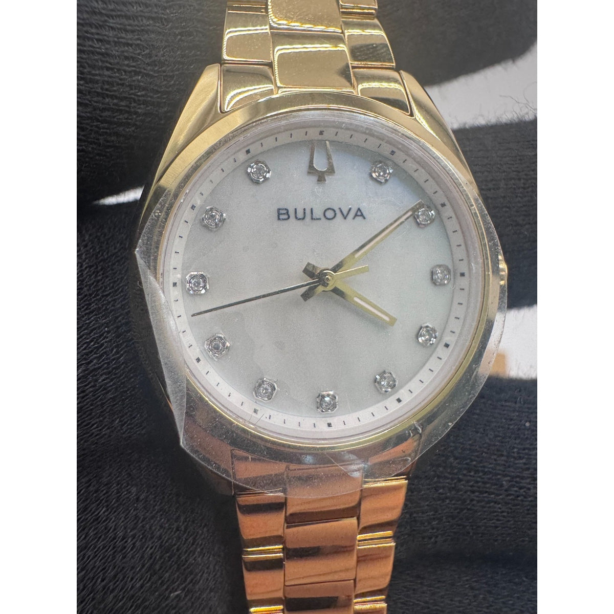 Bulova Surveyor Women's MOP Diamond Dial Gold-Tone Quartz Watch 97P172