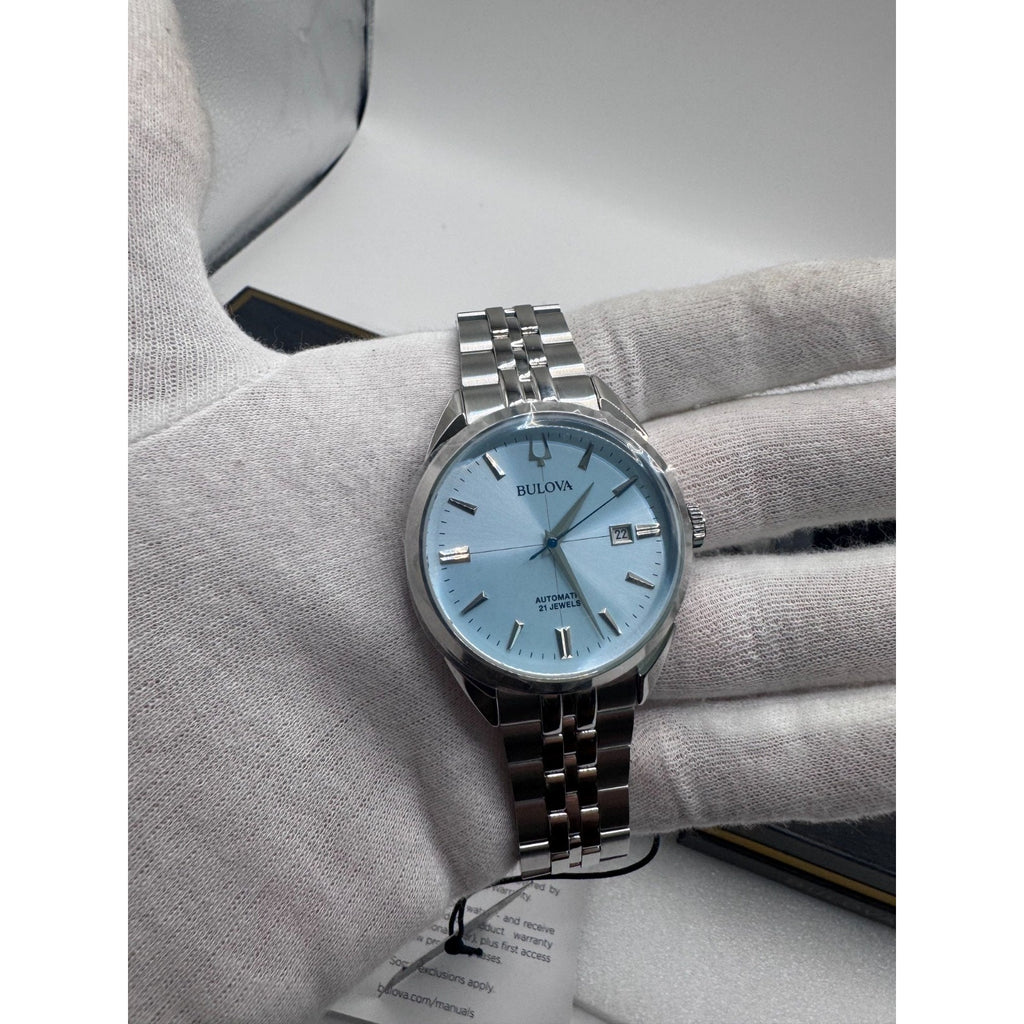 NEW Bulova Sutton Stainless Steel Light Blue Dial Men's Automatic Watch, 41mm