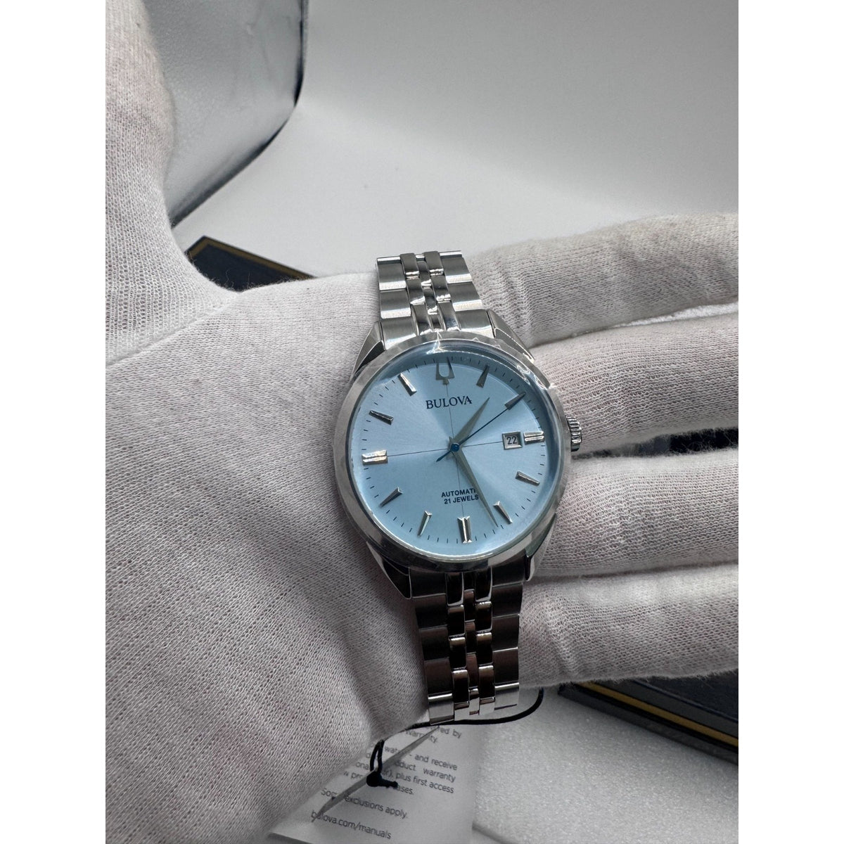 NEW Bulova Sutton Stainless Steel Light Blue Dial Men's Automatic Watch, 41mm