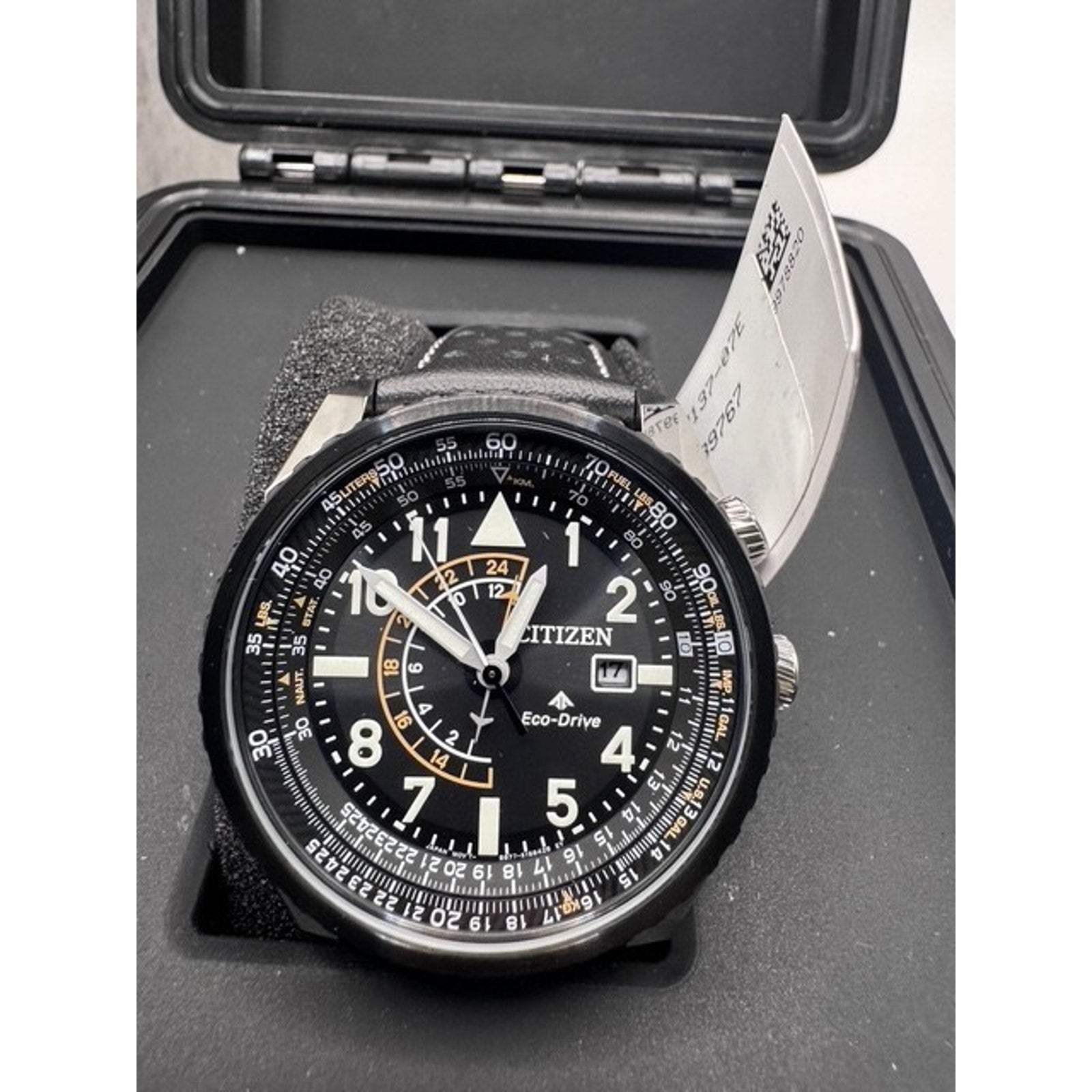 Men's Eco-Drive Promaster Nighthawk Dual Time Watch with Black Leather Strap