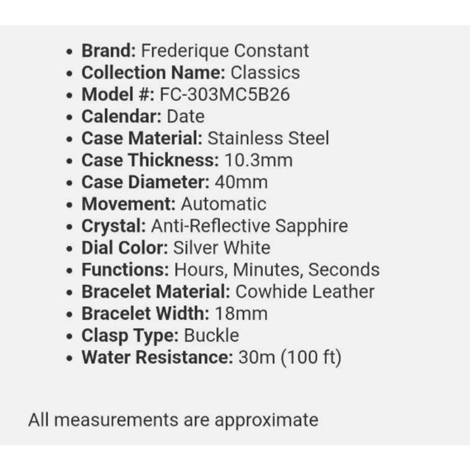 Frederique Constant Men's Automatic Classic Brown Steel watch FC303MC5B26