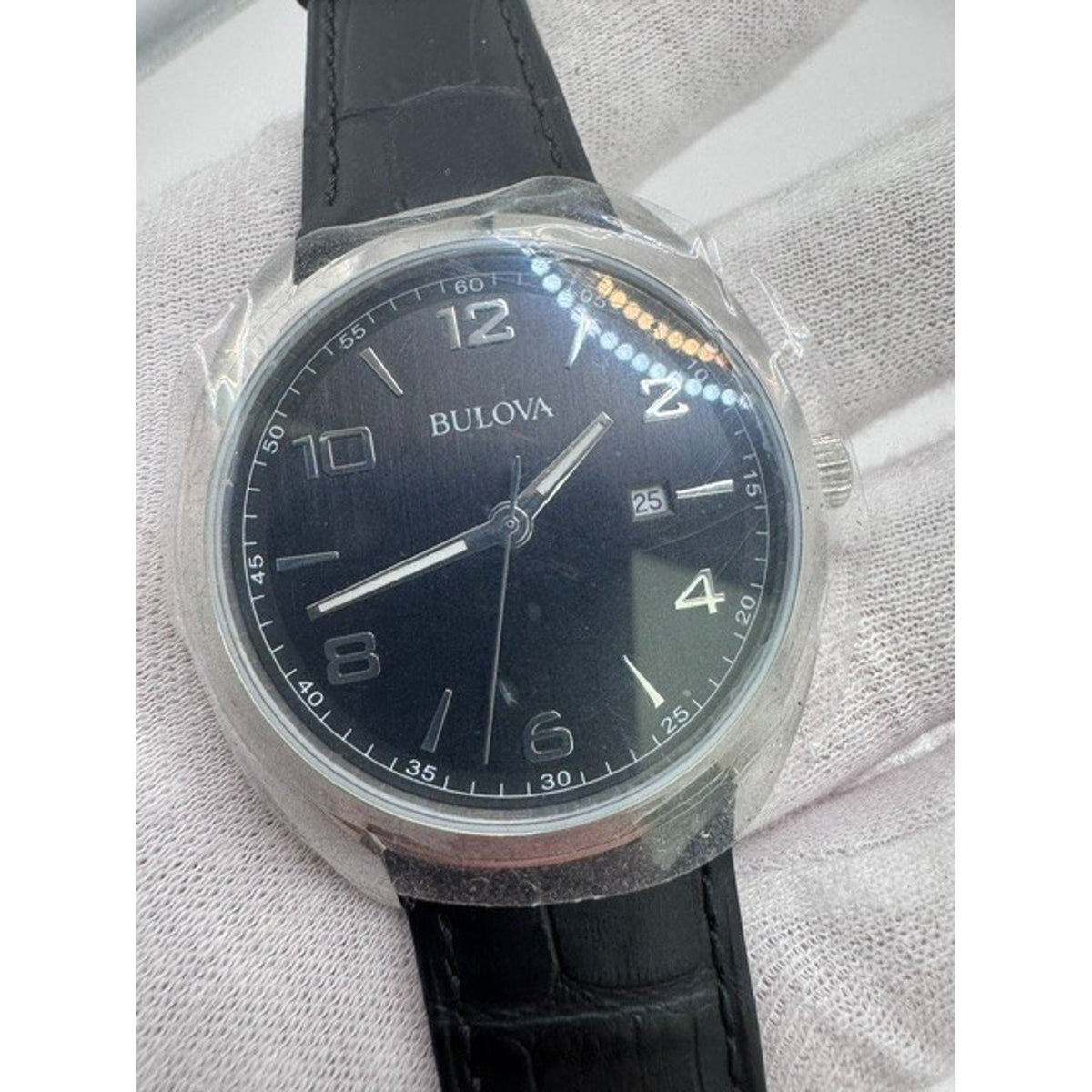 Bulova Men's Classic Date Indicator Quartz Black Leather Watch 42MM 96B453 NEW