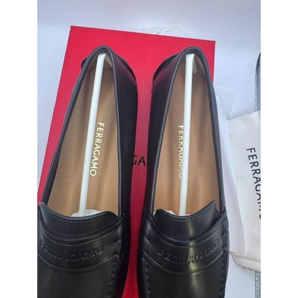 Salvatore Ferragamo Iside Driver Loafer Black Biscotto Calf Women's 8 C Medium