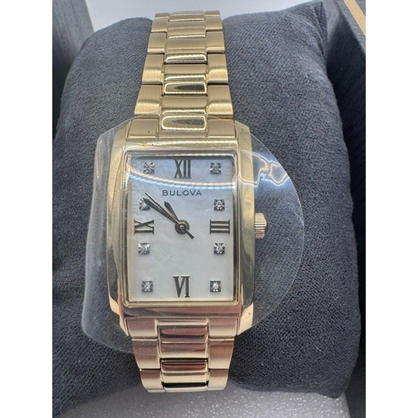 NEW Bulova 97P181 Ladies MOP Diamond Dial Gold Stainless Classic Tank Watch