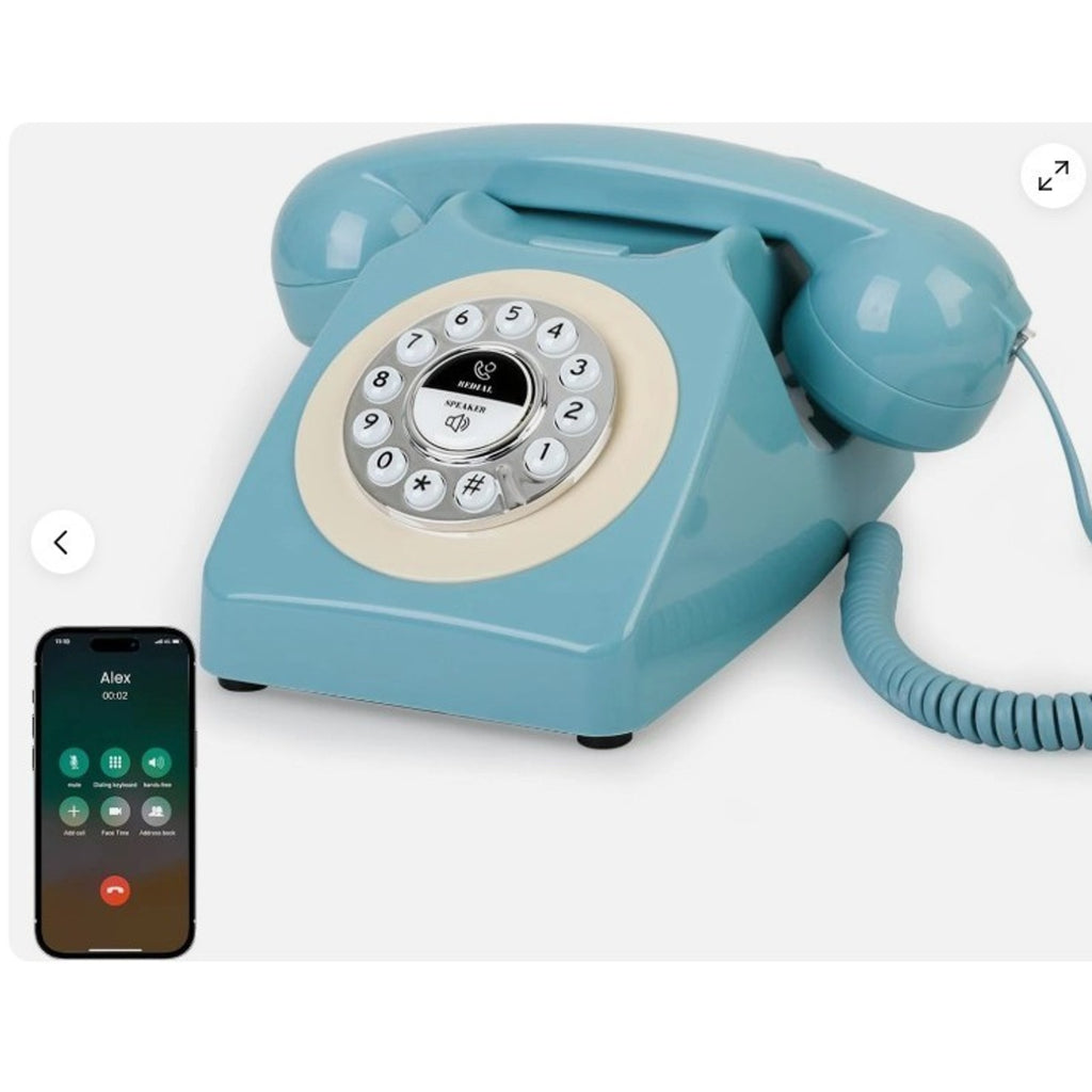 Retro Blue Bluetooth Landline Phone, Mid-Century Style Desk Telephone with Class