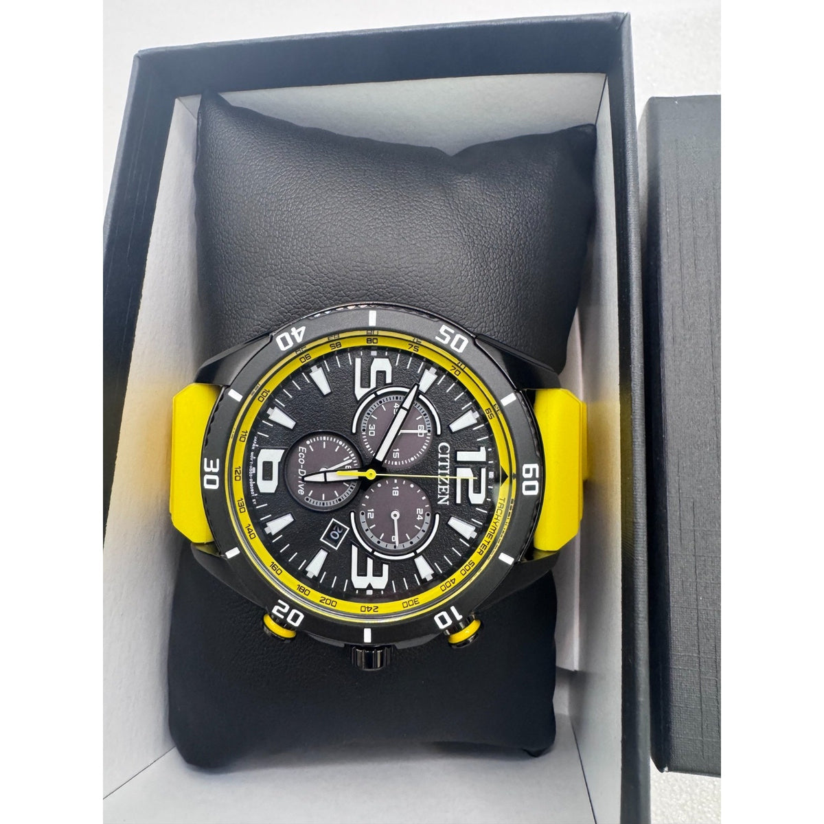 Citizen Eco-Drive Men's Brycen Black Dial Yellow Silicone Band Watch AT2585-08E