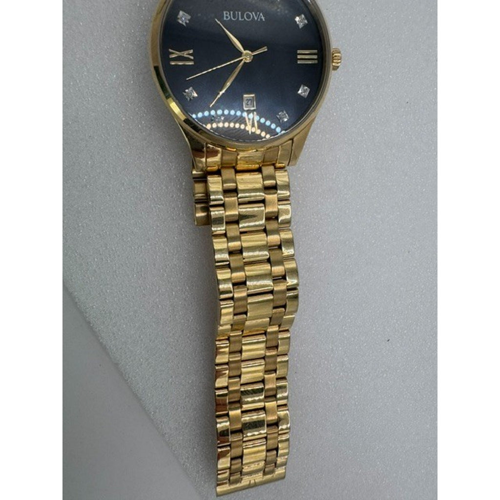 Bulova Surveyor Diamonds Quartz Black Dial Gold Tone Steel Men's Watch 97D108
