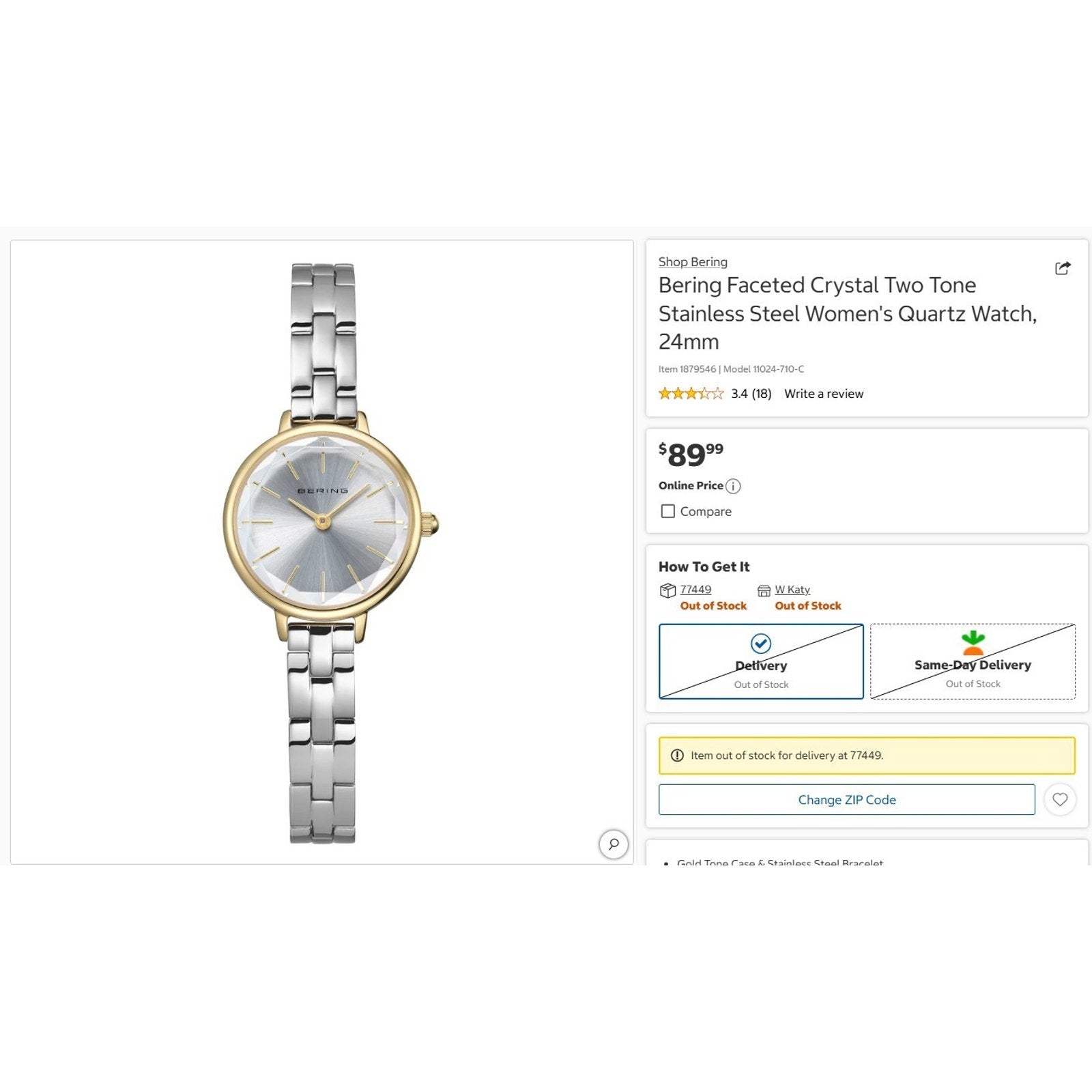 Bering Classic 11024-710-C Silver Dial Two Tone Stainless Steel Women’s Watch
