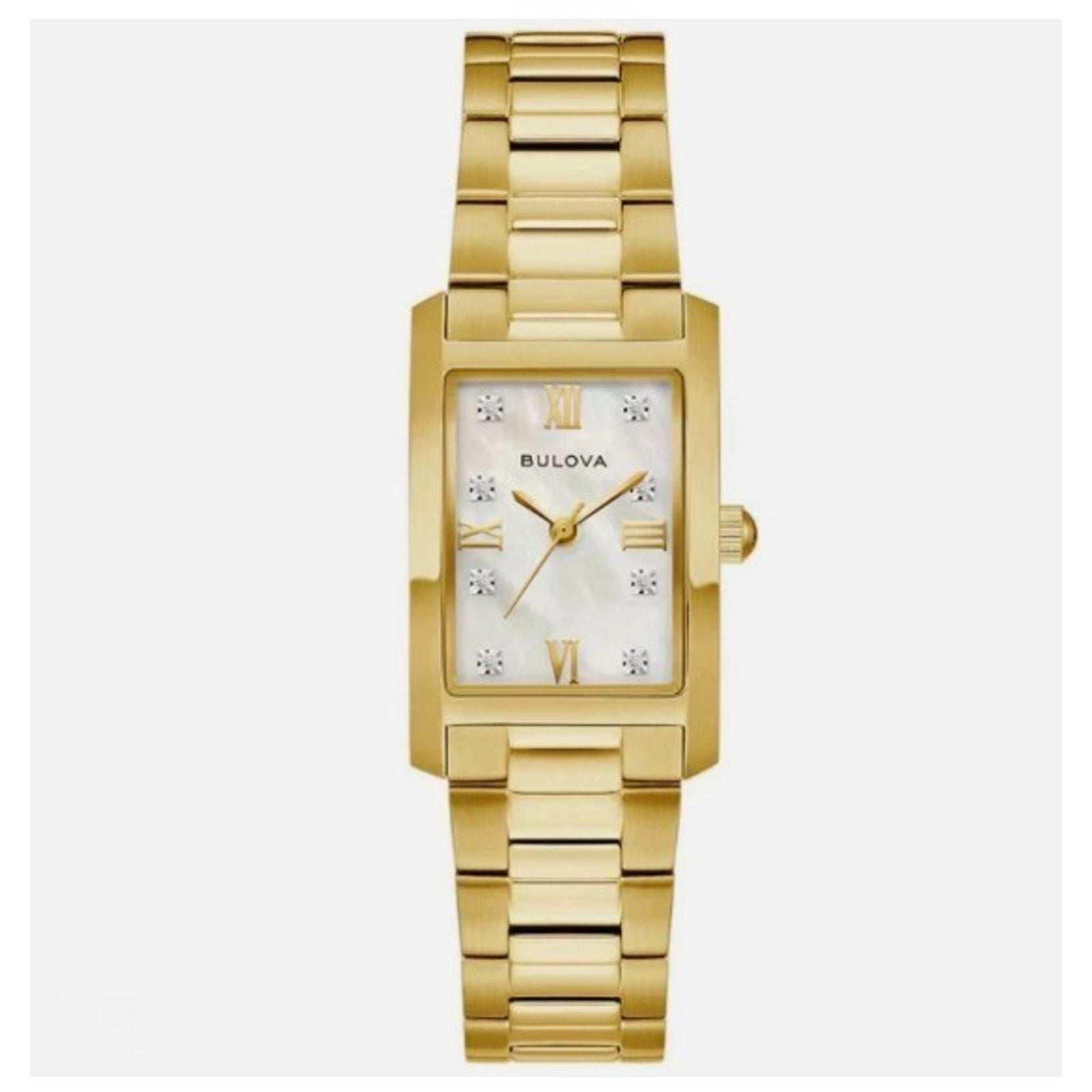 NEW Bulova 97P181 Ladies MOP Diamond Dial Gold Stainless Classic Tank Watch