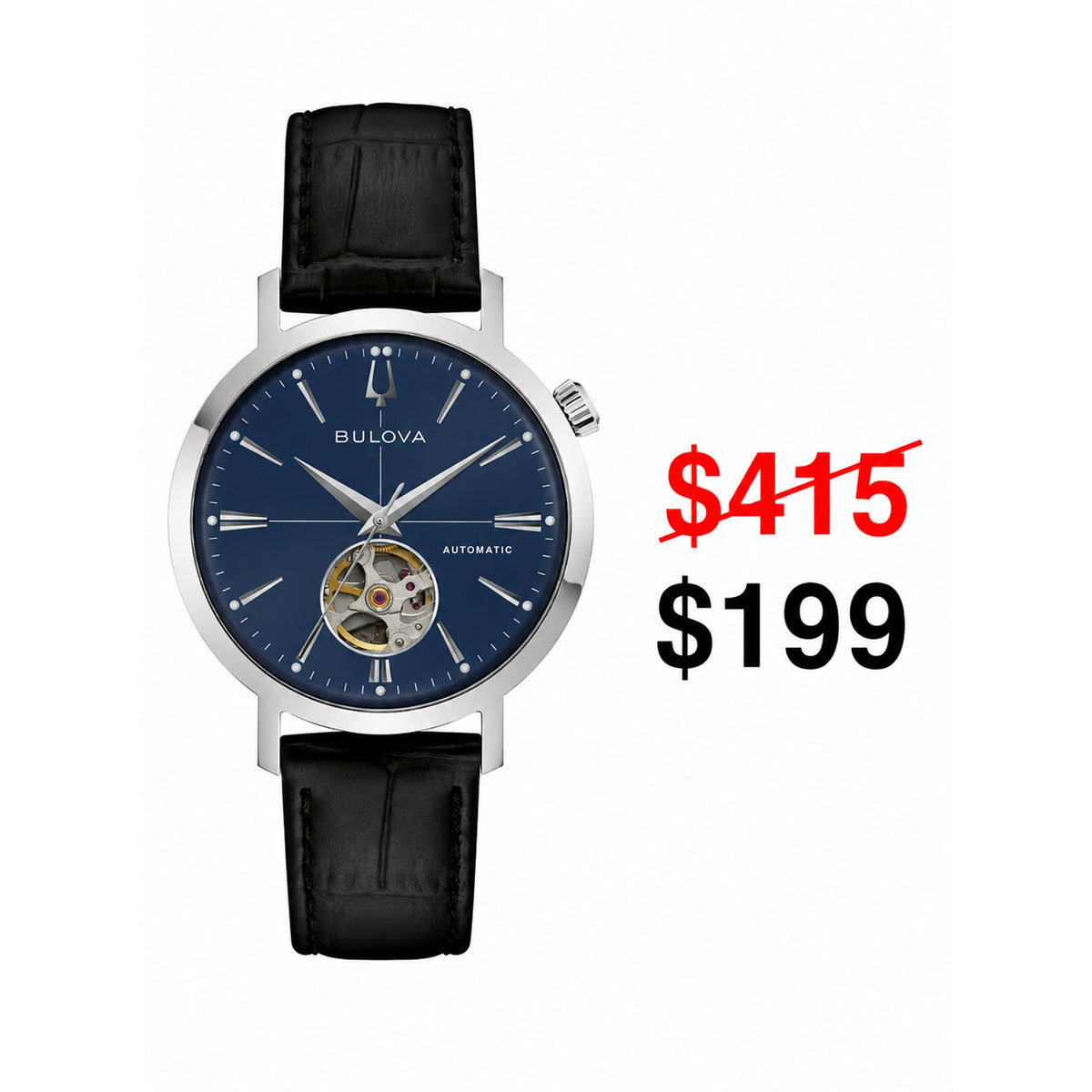 Bulova Aerojet Open Heart Automatic Blue Dial 38mm Classic Men's Watch 96A342
