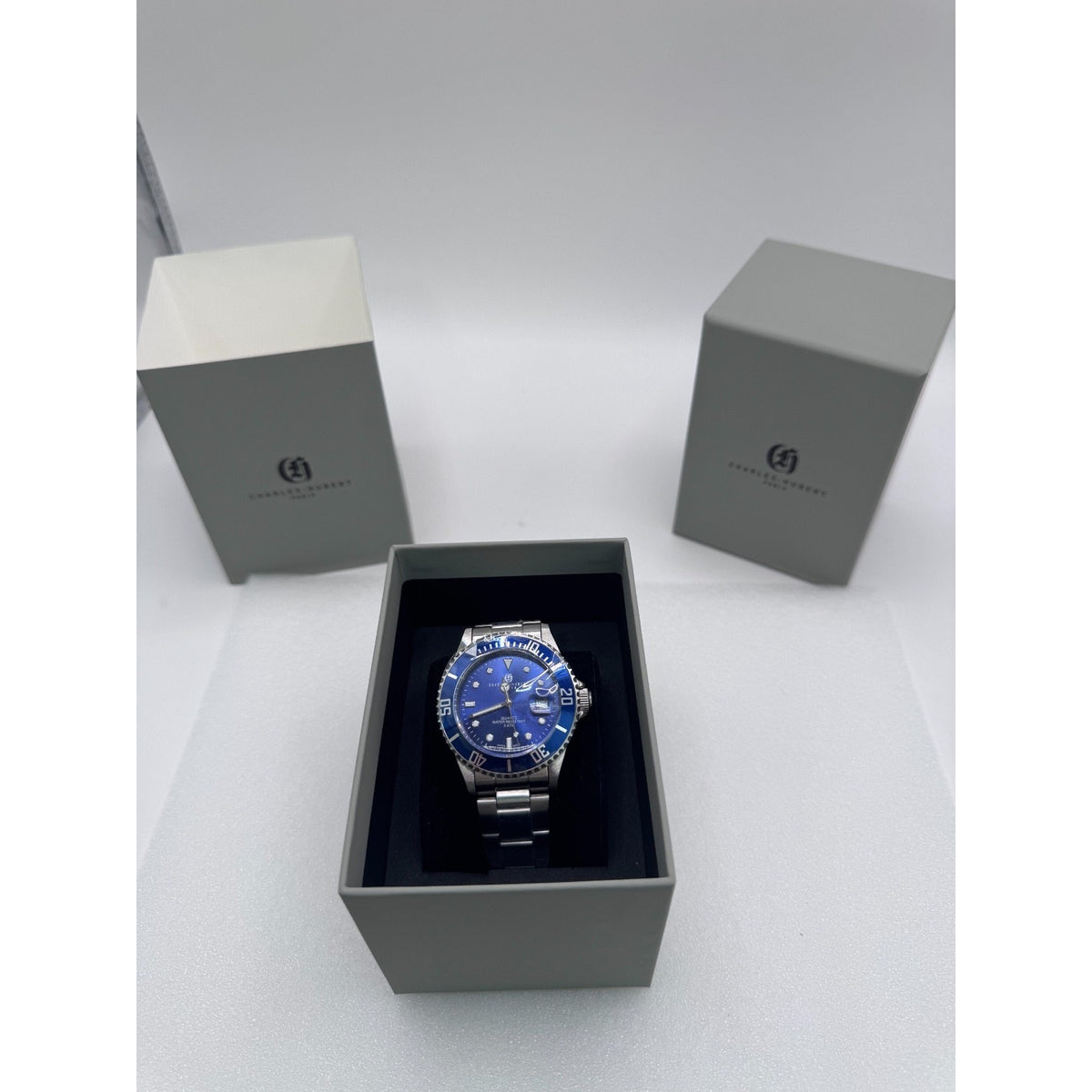 Charles-Hubert Blue Diver Paris Mens Stainless Steel Quartz Watch #3812