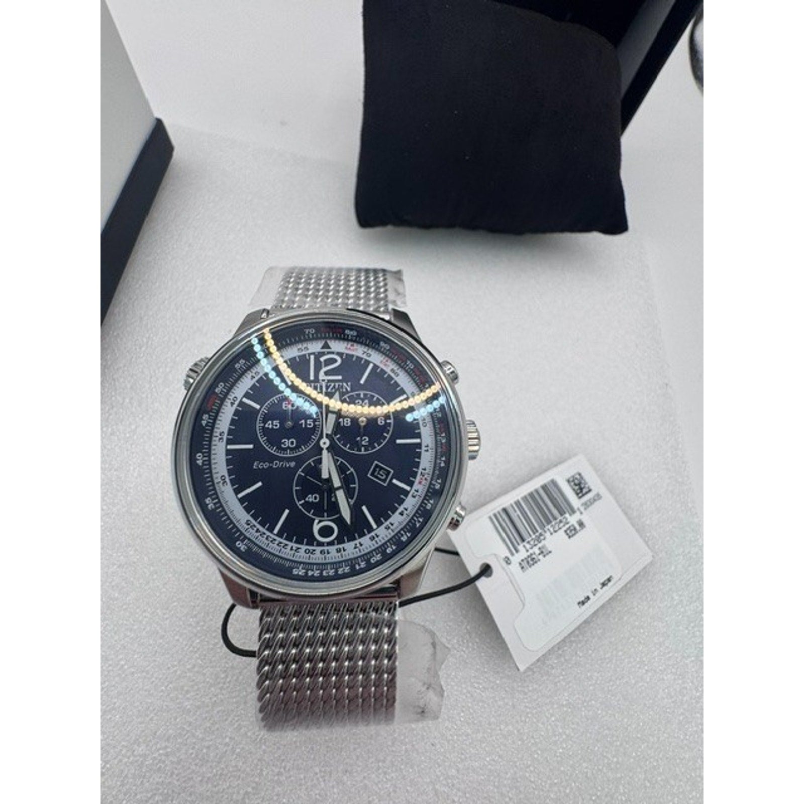 Citizen AT0361-81L Eco-Drive 43mm Blue Dial Chronograph SS Mesh Band Men's Watch